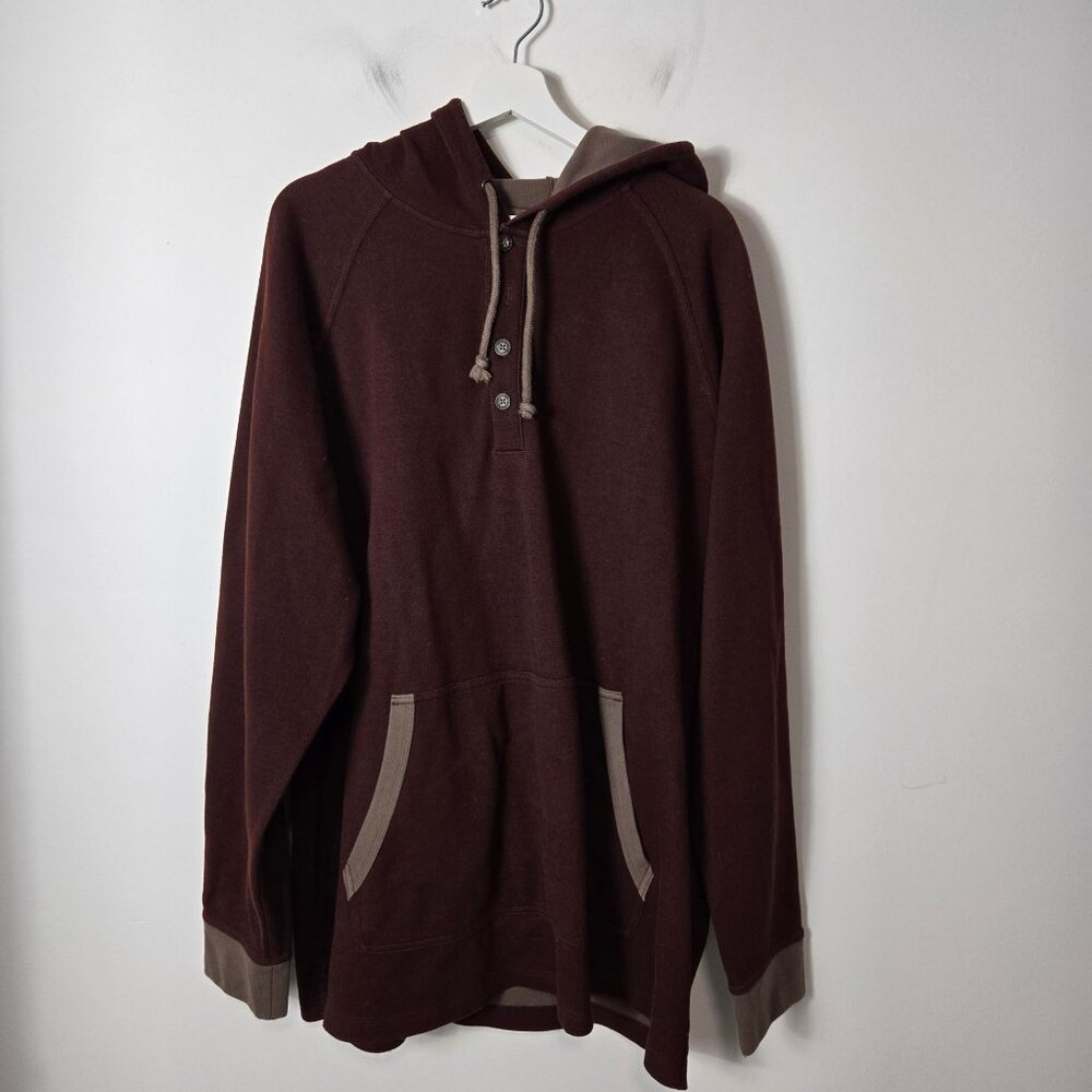 Duluth Trading Men's Size XL Doubletime Knit Henley Hoodie Sweater Burgundy